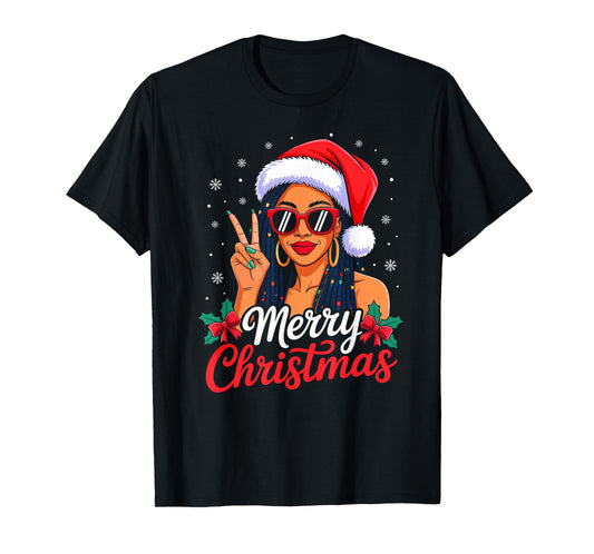 Merry Christmas Black African Girl American Melanin Women T-Shirt