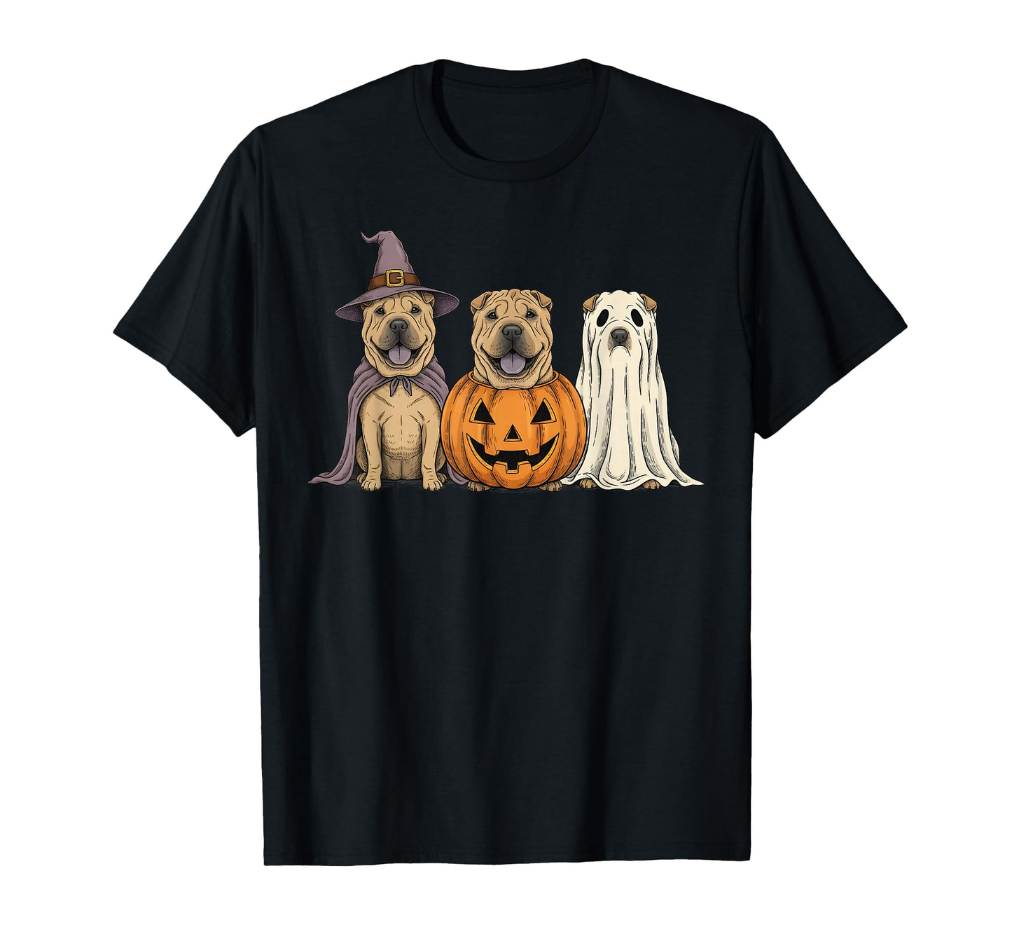 Spooky Ghost Shar Pei Pumpkin Halloween Dog Lover T-Shirt