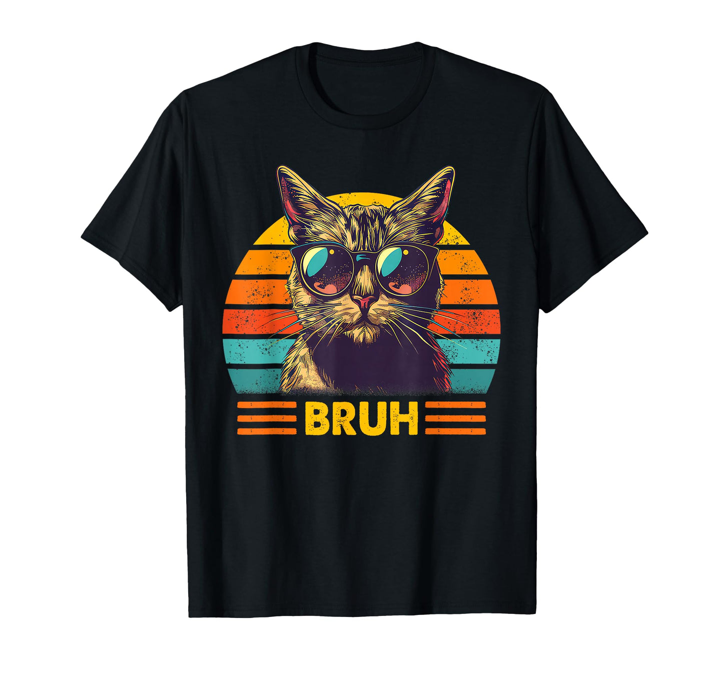 Vintage Cat Bruh With Cat Greetings Teens Boys Men T-Shirt