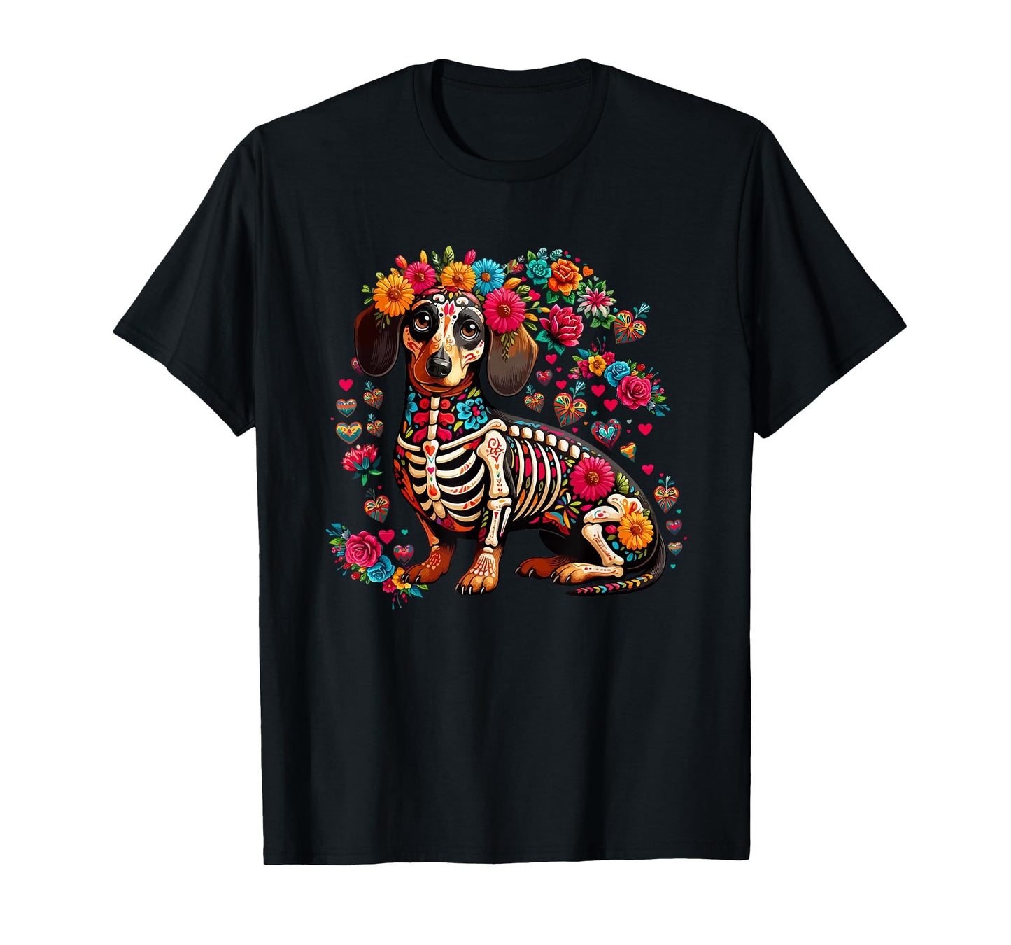 Dachshund Floral Skeleton Dia De Los Muertos Mexican Lover T-Shirt
