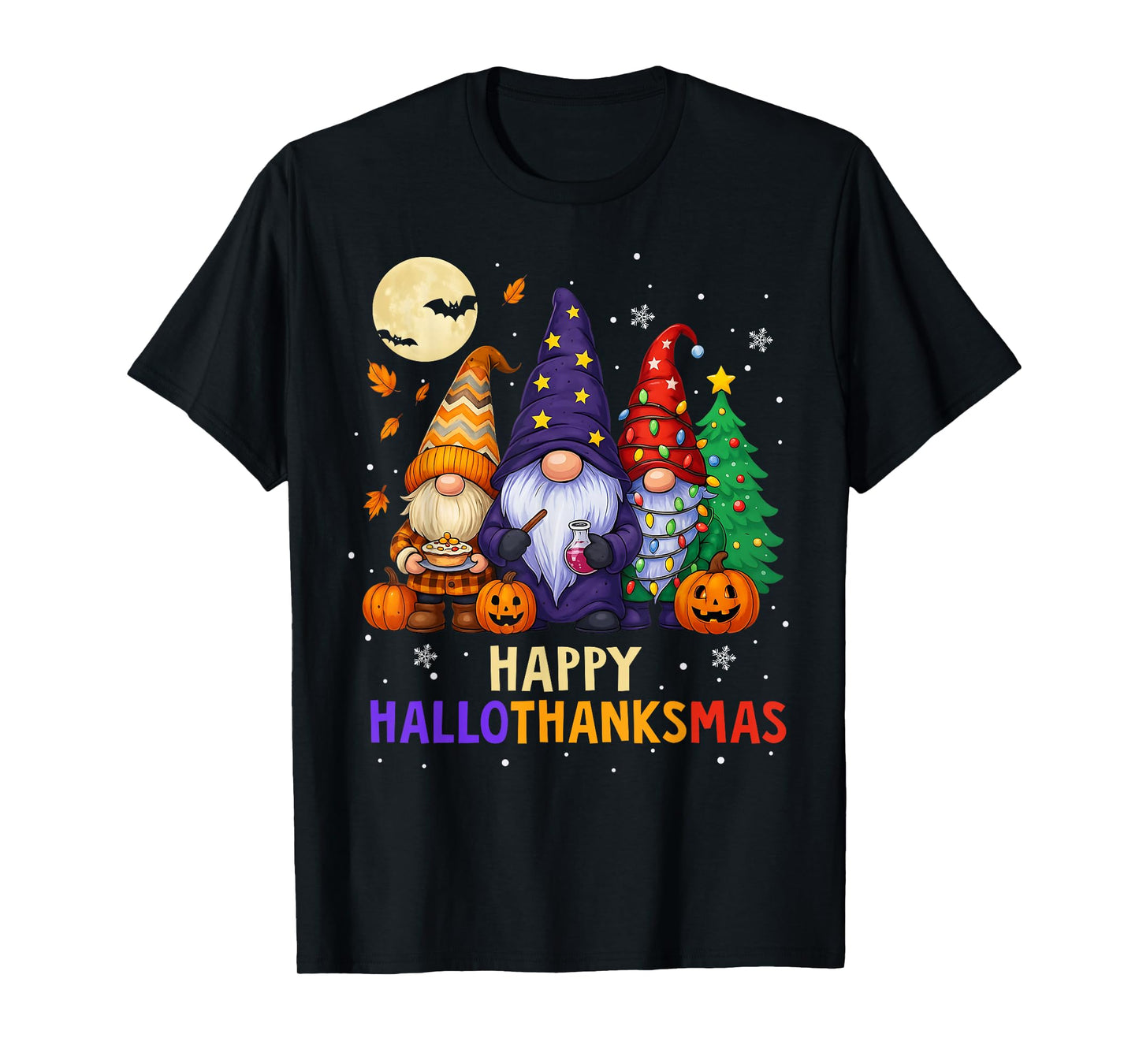 Happy Hallothanksmas Gnomes Lover Halloween Merry Christmas T-Shirt