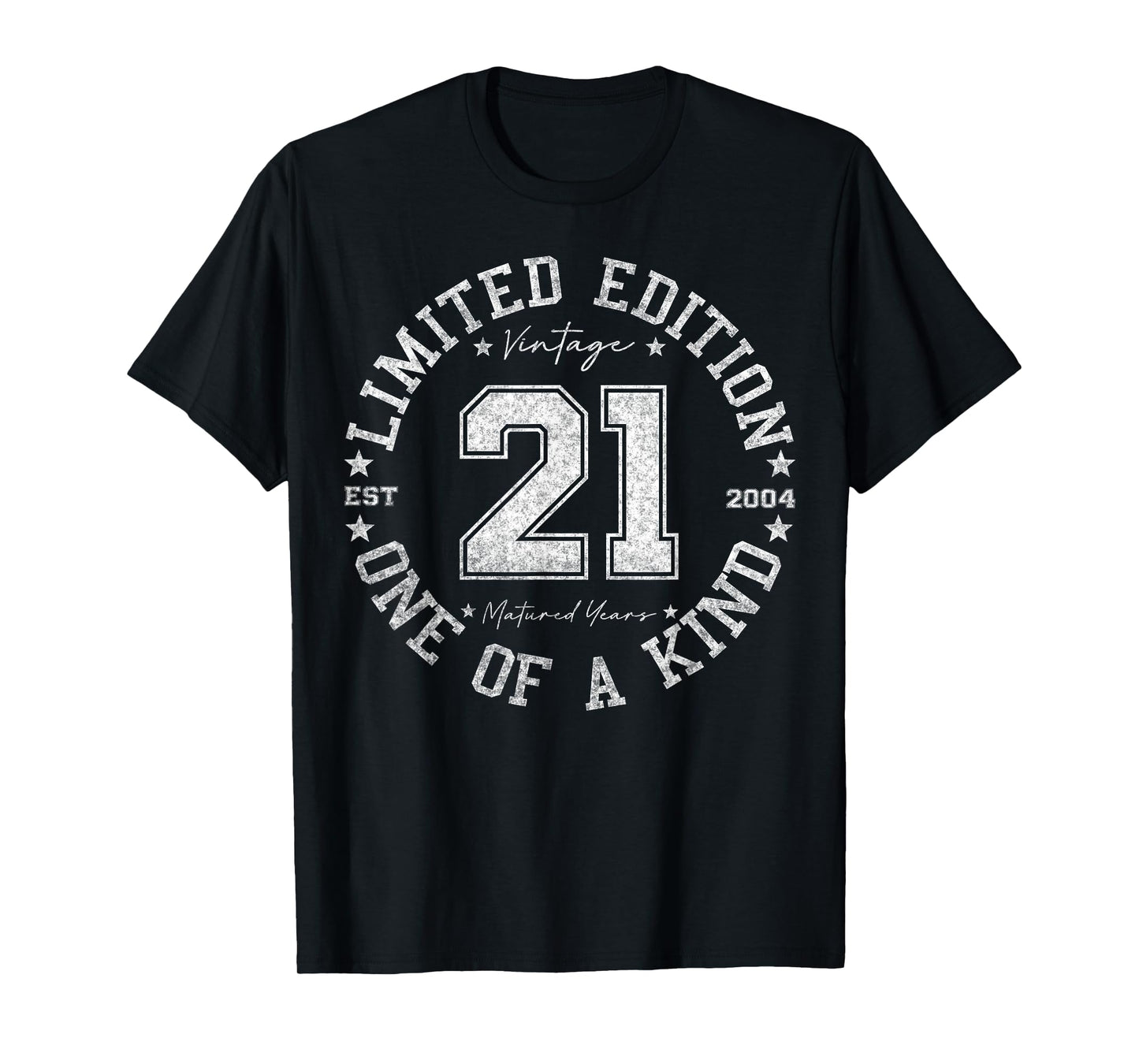 Retro One Of a Kind Shirts For Men Women 2025 21 Year Old Gifts Vintage 2004 Limited Edition Unisex-Adults T-Shirt Black Small Crew Neck Classic Fit Short Sleeve Number Letter Print 21st Birthday Gift