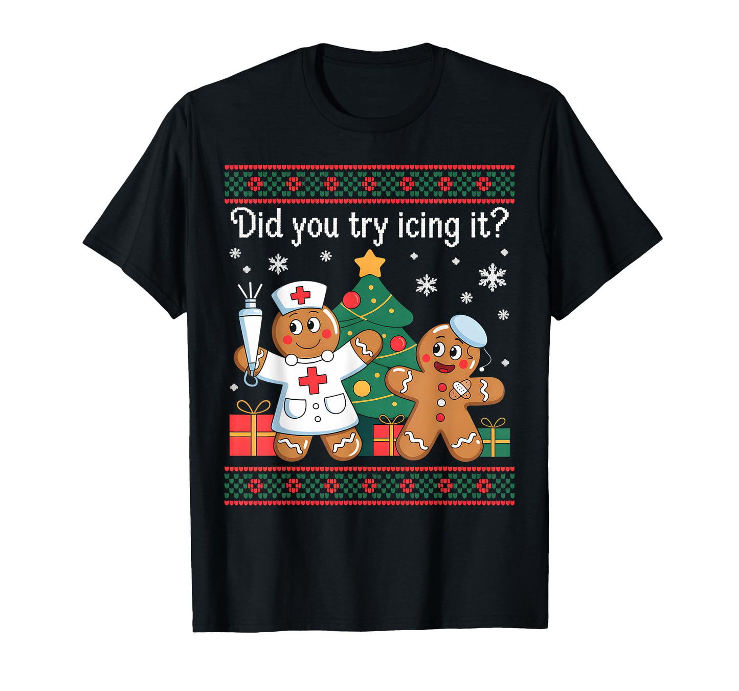 Nurse Did You Try Icing It Christmas Retro Gingerbread T-Shirt