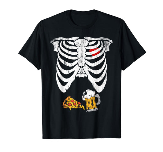 Skeleton Pregnancy Beer Pizza X-Ray Halloween Costume T-Shirt