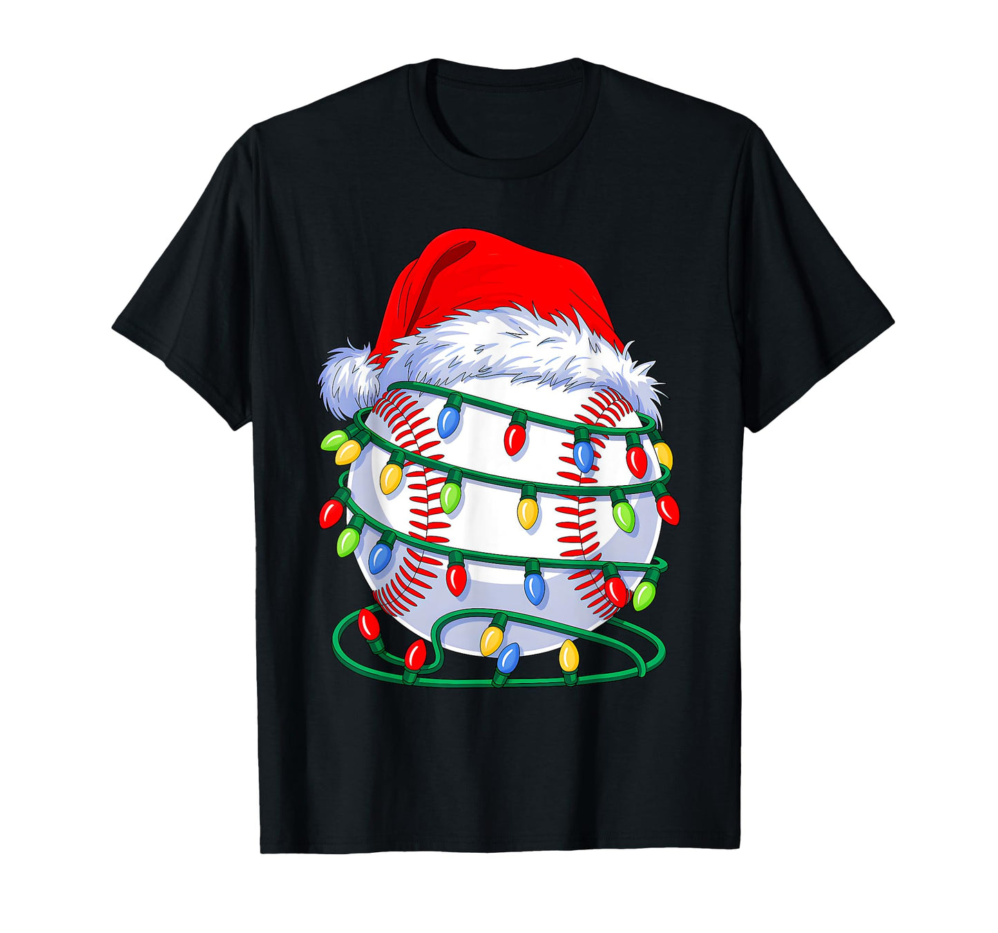 Baseball Ball Santa Hat Christmas Baseball Xmas Lights T-Shirt
