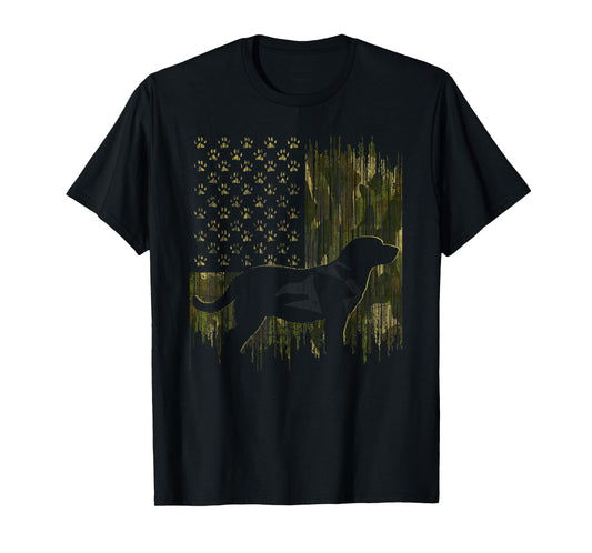 Vintage Camouflage USA Flag Love Labrador Dog Lab Silhouette T-Shirt