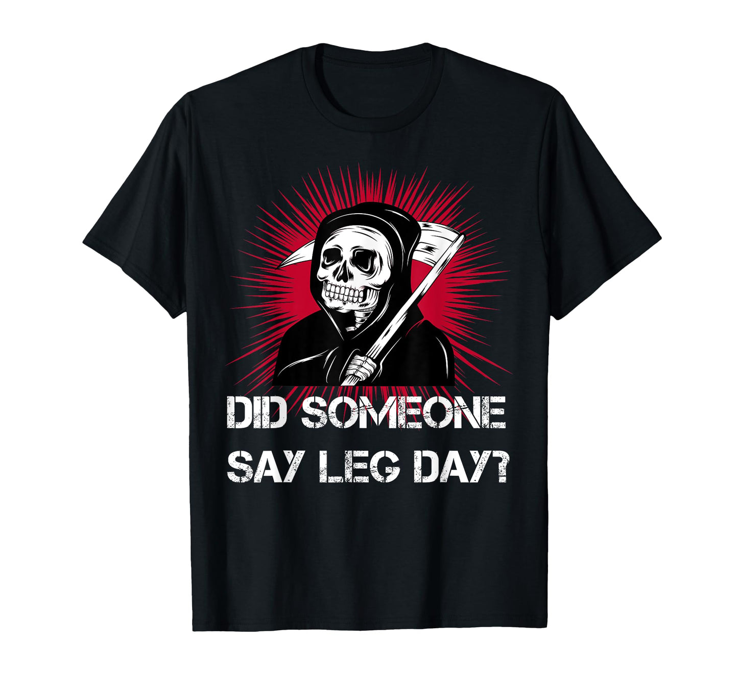 Grim Reaper Leg Day Black Metal skull and scythe gym T-Shirt
