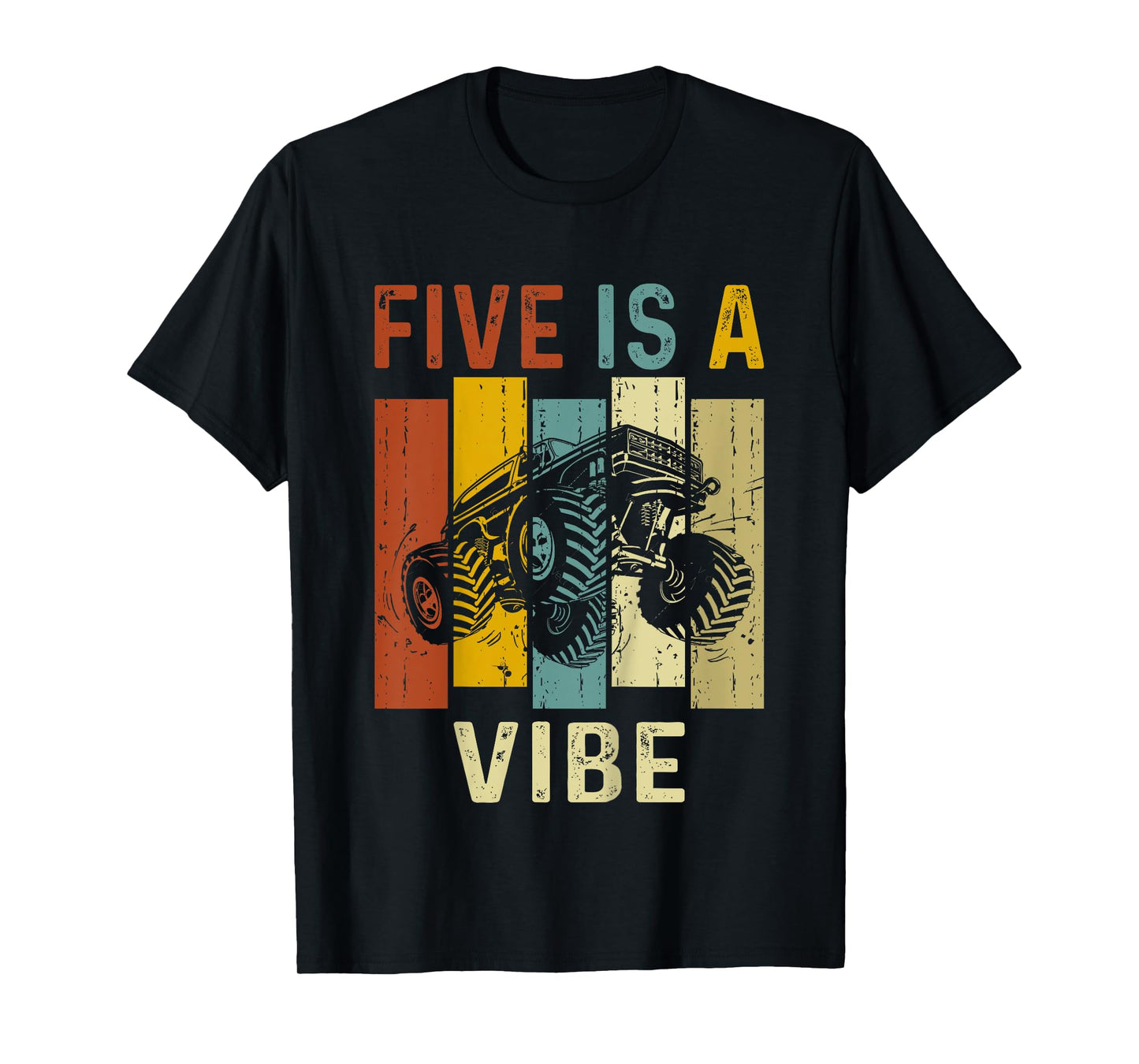 Five Is A Vibe Cute 5th Birthday design Monster 5Years Truck T-Shirt