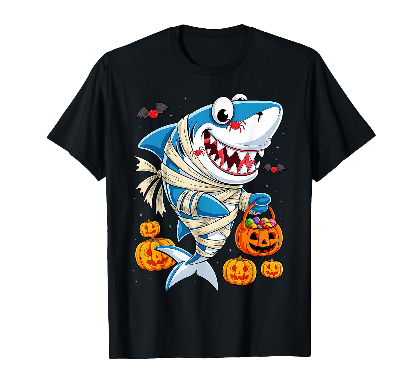 Mom Mummy Shark Pumpkin Spider Treats Funny Fish Halloween T-Shirt