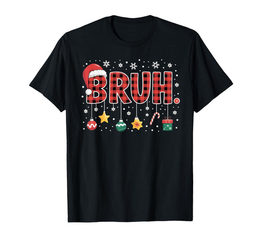 Bruh Christmas Red Plaid Teens Boys Kids Xmas Pajamas Gifts T-Shirt