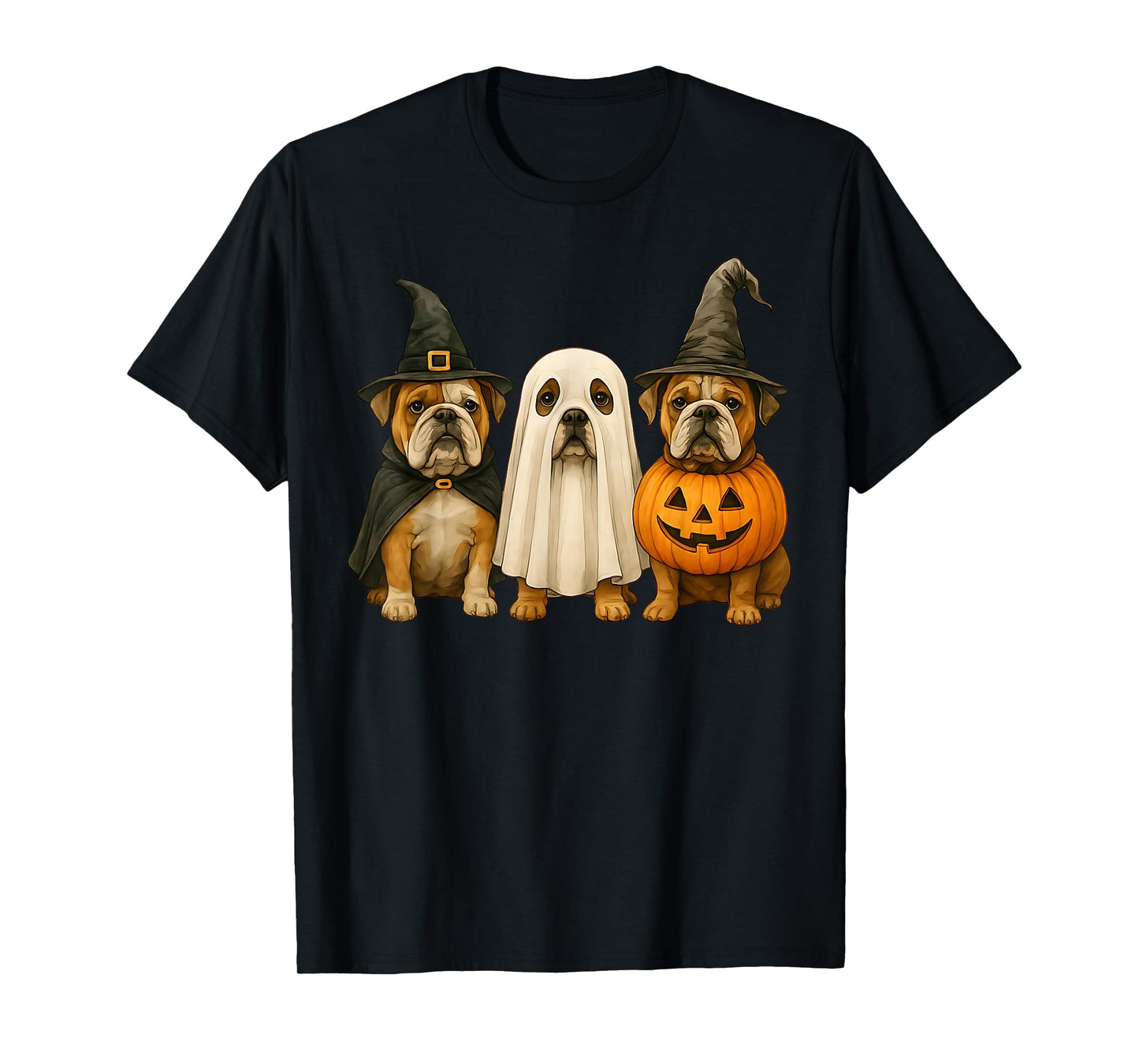 Bulldog Halloween Dog Witch Ghost Pumpkin T-Shirt