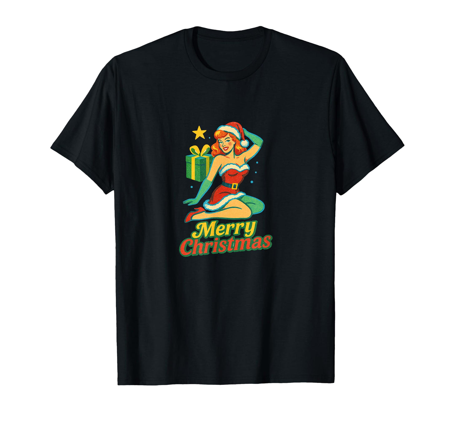 Vintage Merry Christmas Pinup Girl Holiday Retro Art T-Shirt
