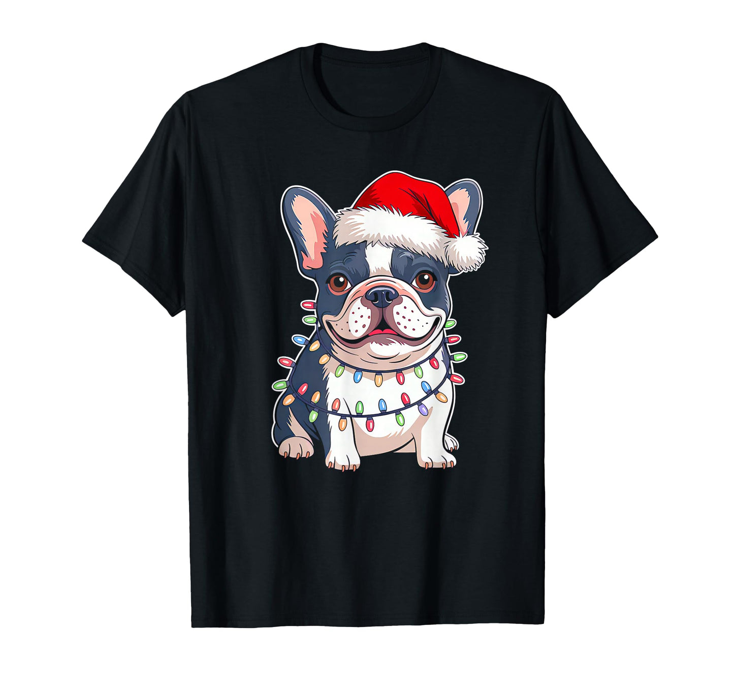 French Bulldog Dog Christmas Lights Santa Hat Xmas Dog Lover T-Shirt