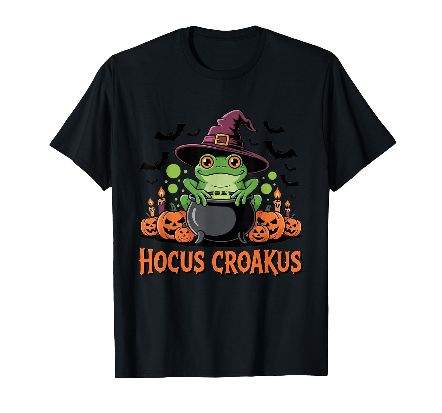 Hocus Croakus Witch Frog Funny Halloween Cauldron Pumpkin T-Shirt