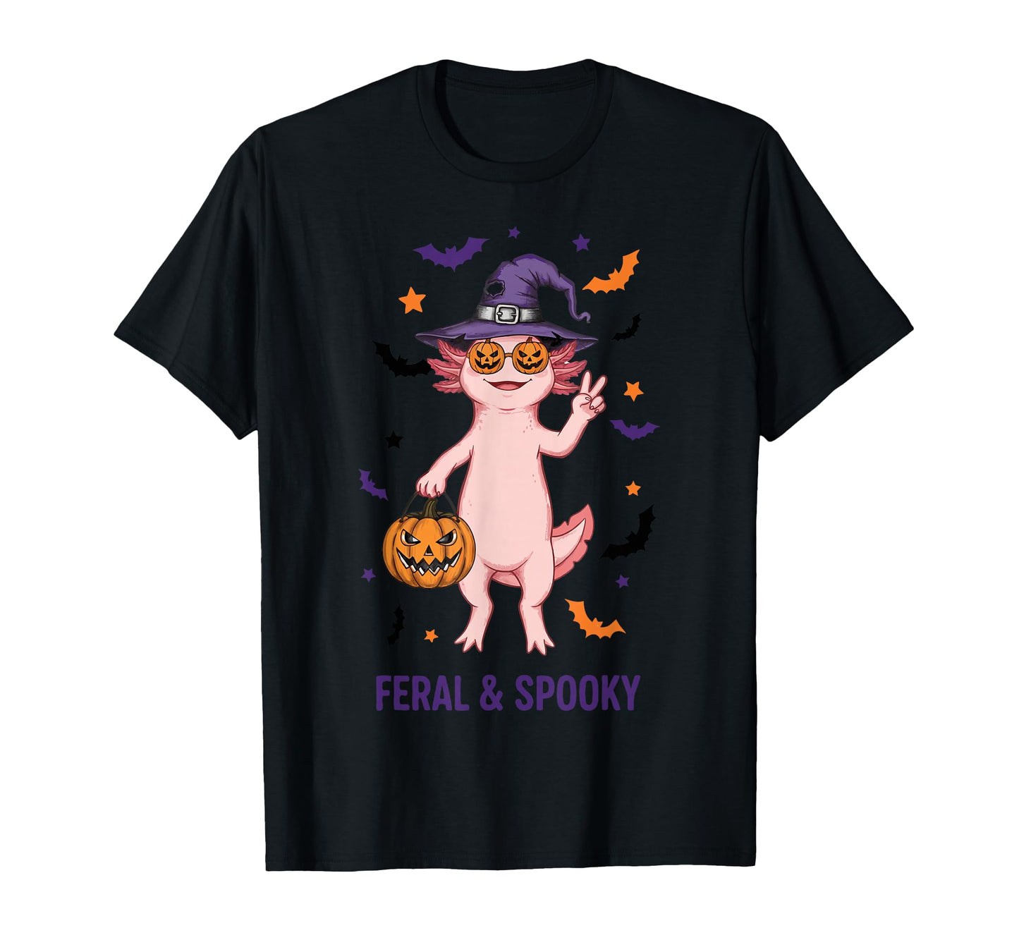 Feral and Spooky Witch Costume Axolotl Halloween T-Shirt