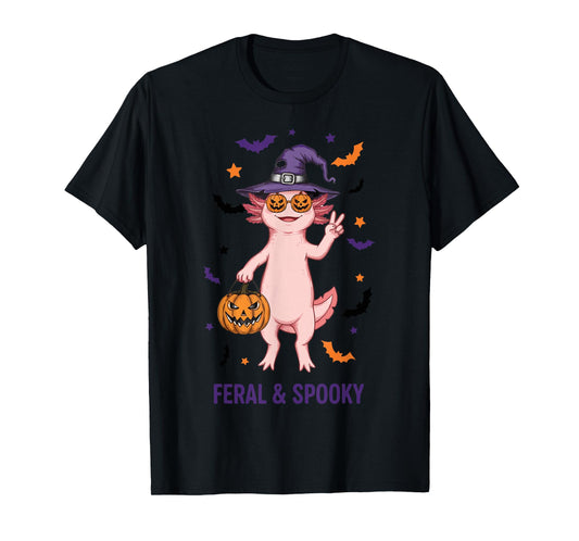 Feral and Spooky Witch Costume Axolotl Halloween T-Shirt