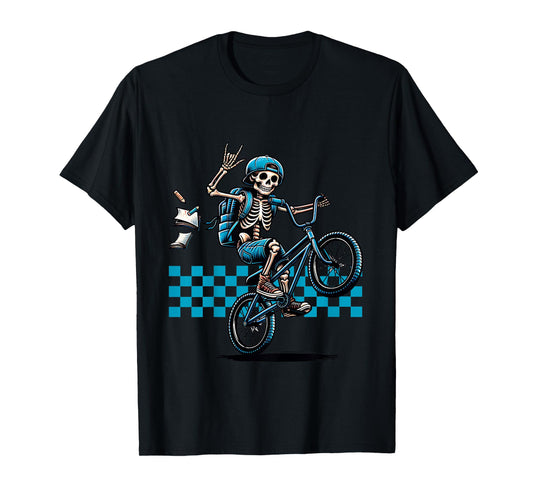 Boy Skeleton Riding on a BMX Bike and Popping a Wheelie T-Shirt
