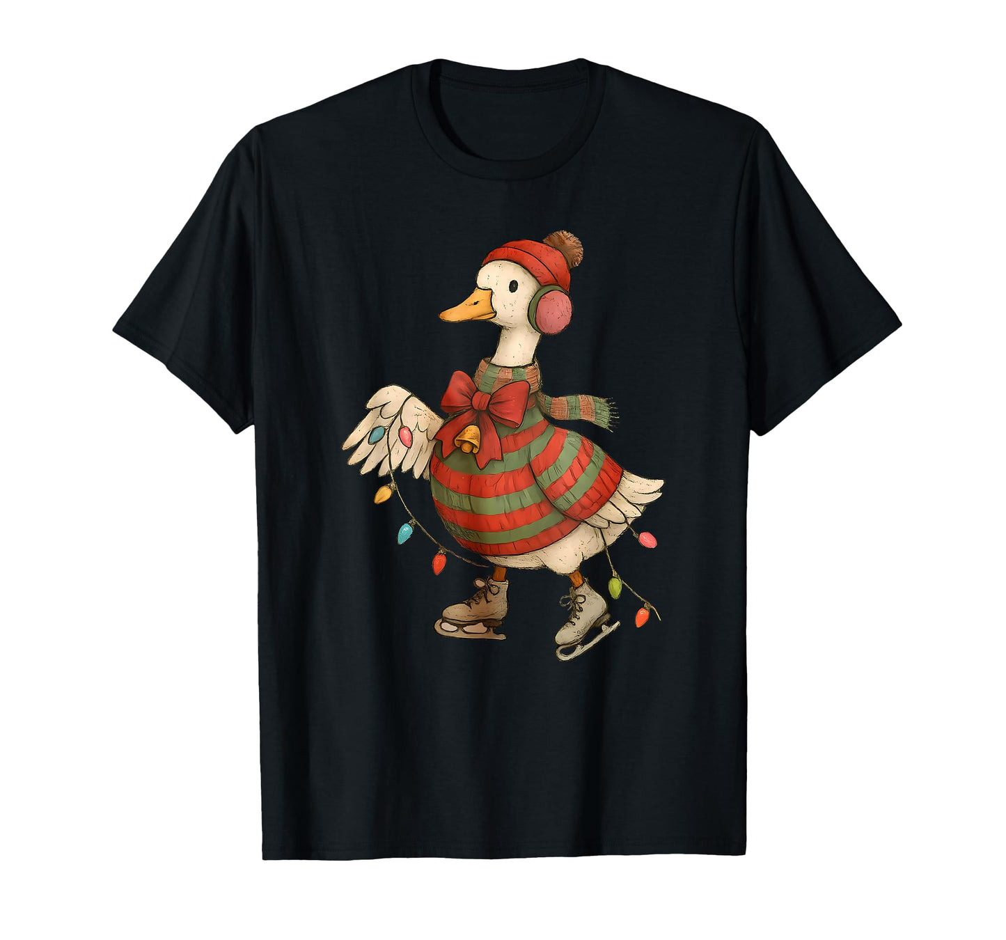 Cute Christmas Goose Ice Skating, Xmas Light Women Men Kids T-Shirt