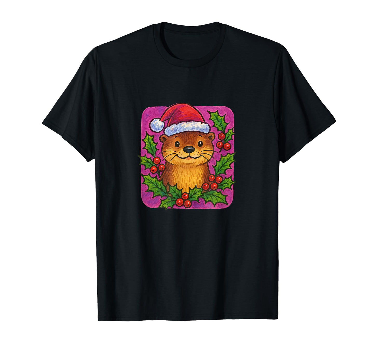 Otter Wearing a Santa Hat Christmas Winter Wildlife Holiday T-Shirt