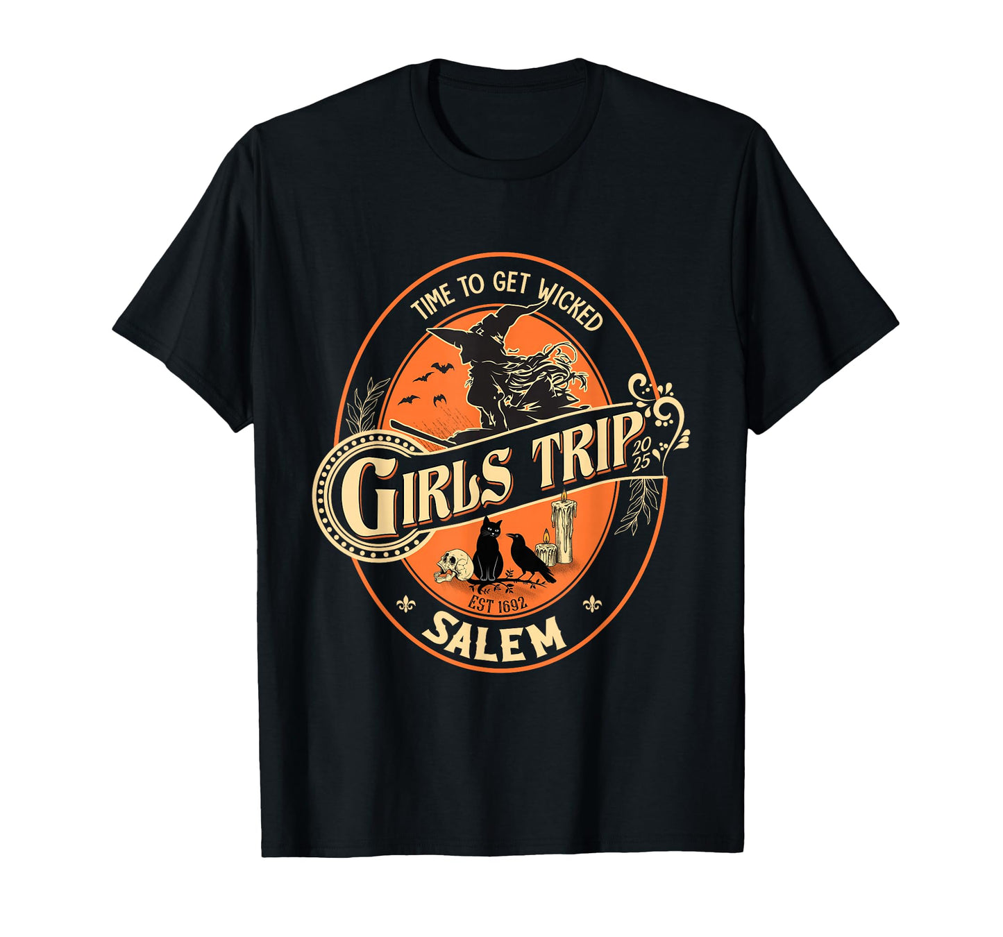 Halloween Girls Trip to Salem Time to Wicked Cats Retro T-Shirt