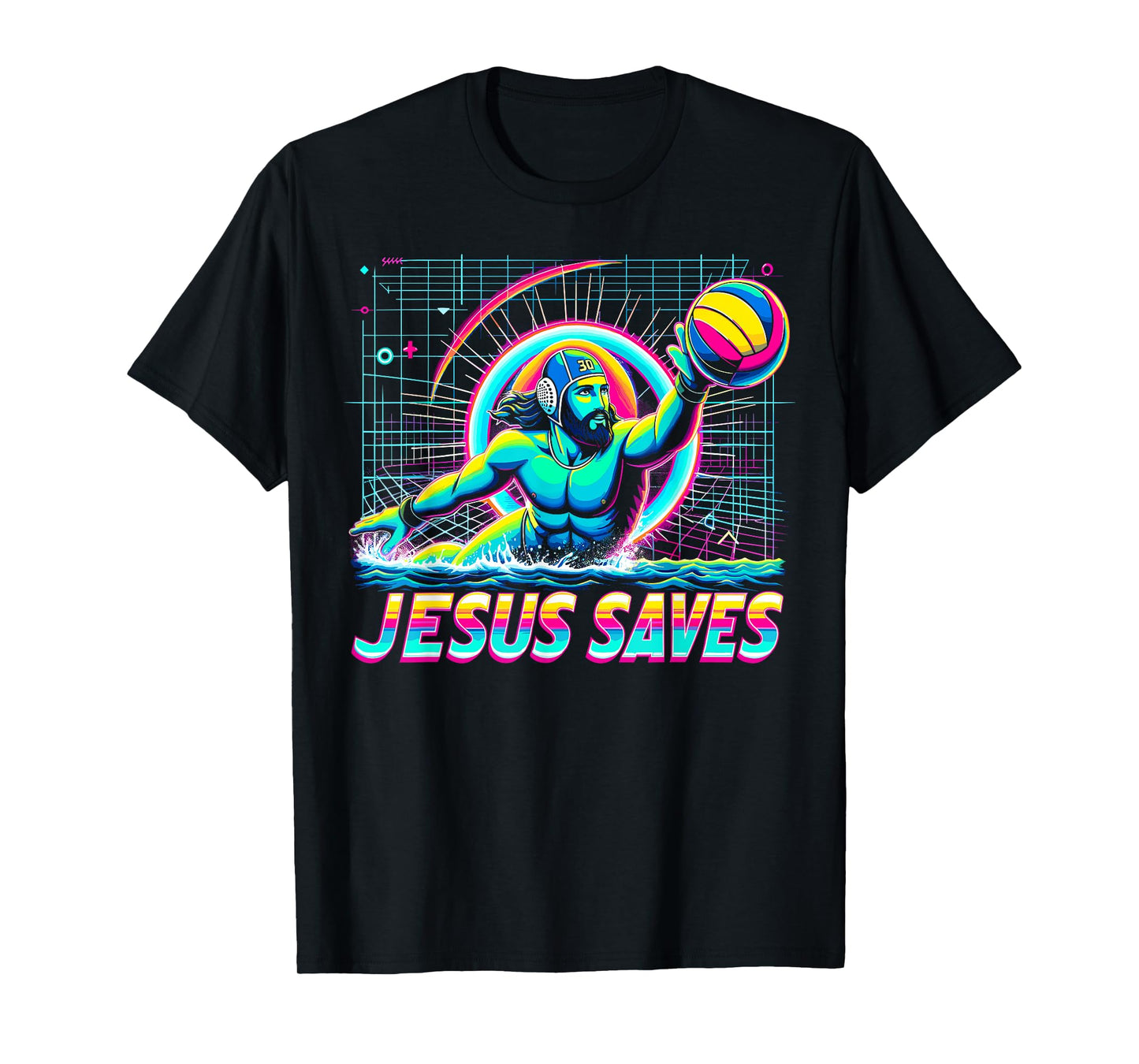 80s Vaporwave Jesus Saves Water Polo T-Shirt