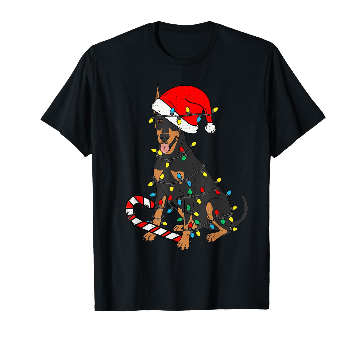 Doberman Dog Christmas Lights Santa Xmas Pet Dog Lover T-Shirt