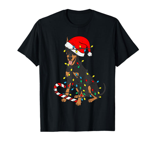 Doberman Dog Christmas Lights Santa Xmas Pet Dog Lover T-Shirt