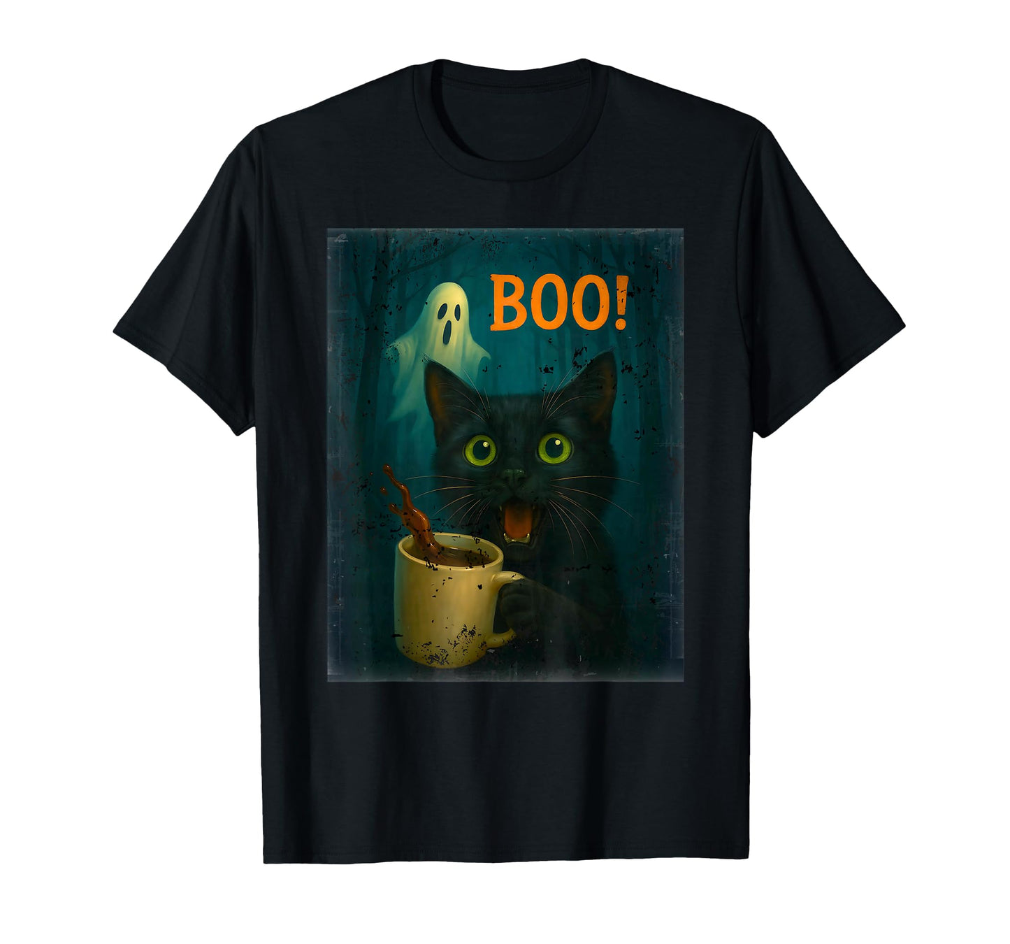 Black Cat Boo Ghost Meme Coffee Pumpkin Spice Fun Halloween T-Shirt