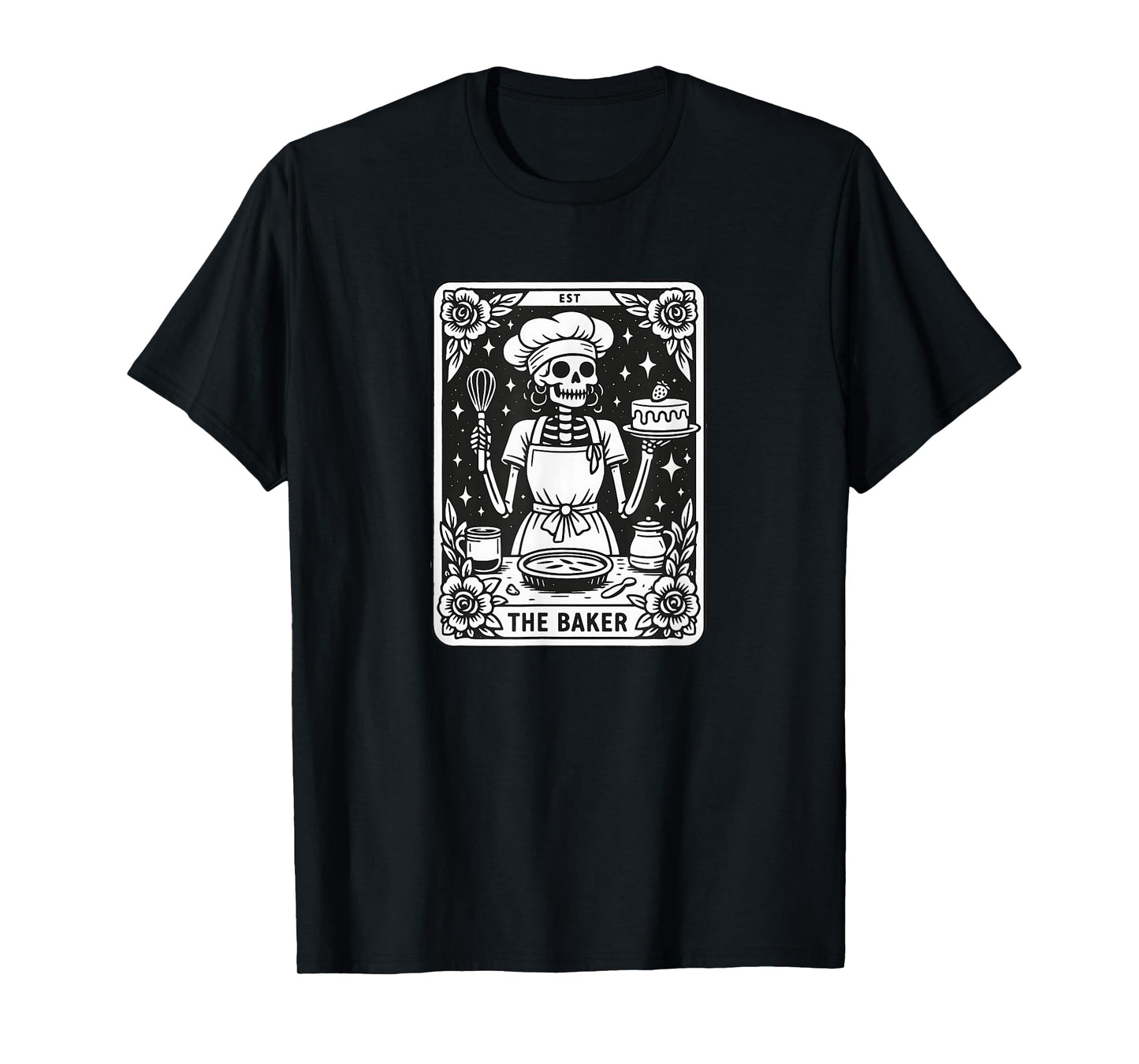 Skeleton Baker Vintage Tarot Card Baking Art Retro Cooking T-Shirt