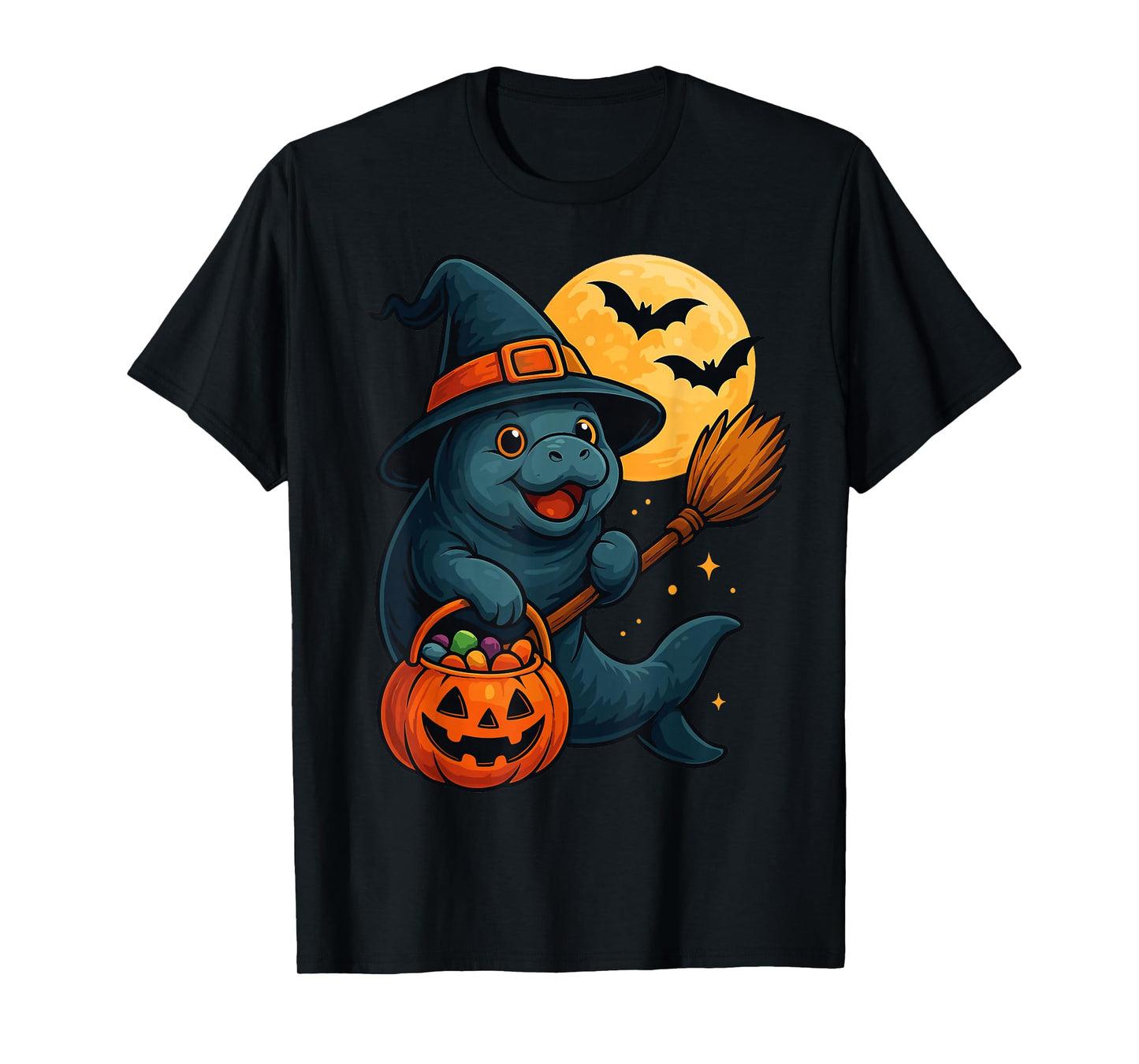 Manatee Witch Hat Pumpkin Halloween Spooky Season T-Shirt