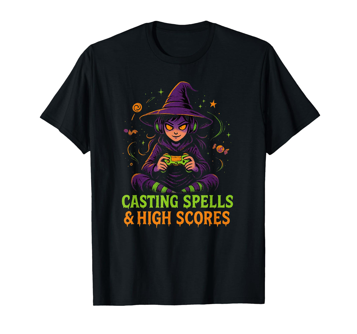 Halloween Gamer Witch Casting Spells & High Scores T-Shirt