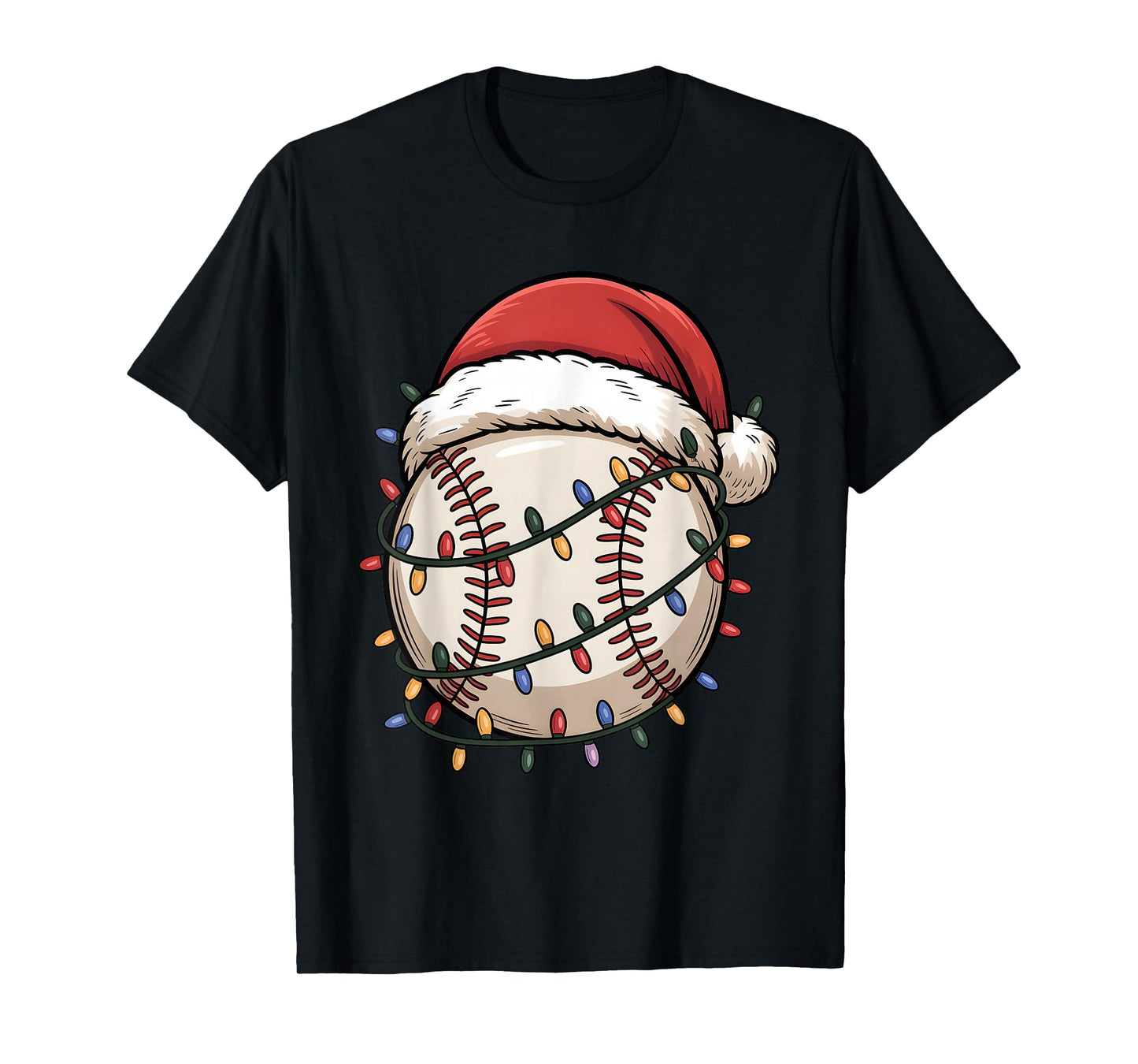 Baseball Santa Hat Christmas Holiday Lights T-Shirt