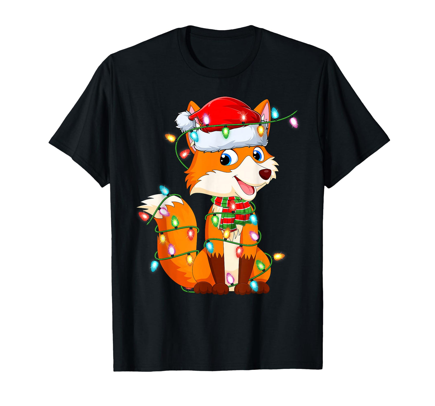 Fox Xmas Lights Holiday Outfits Santa Fox Christmas Pajamas T-Shirt