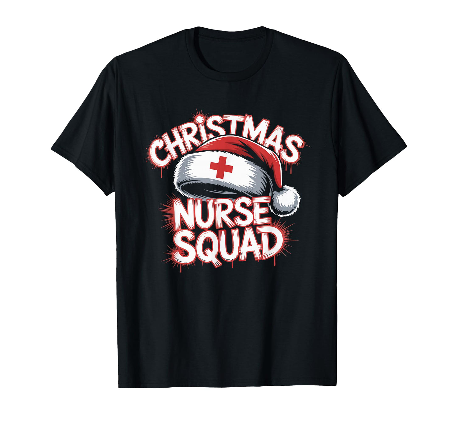 Nurse Christmas Squad Santa Hat Matching Crew T-Shirt