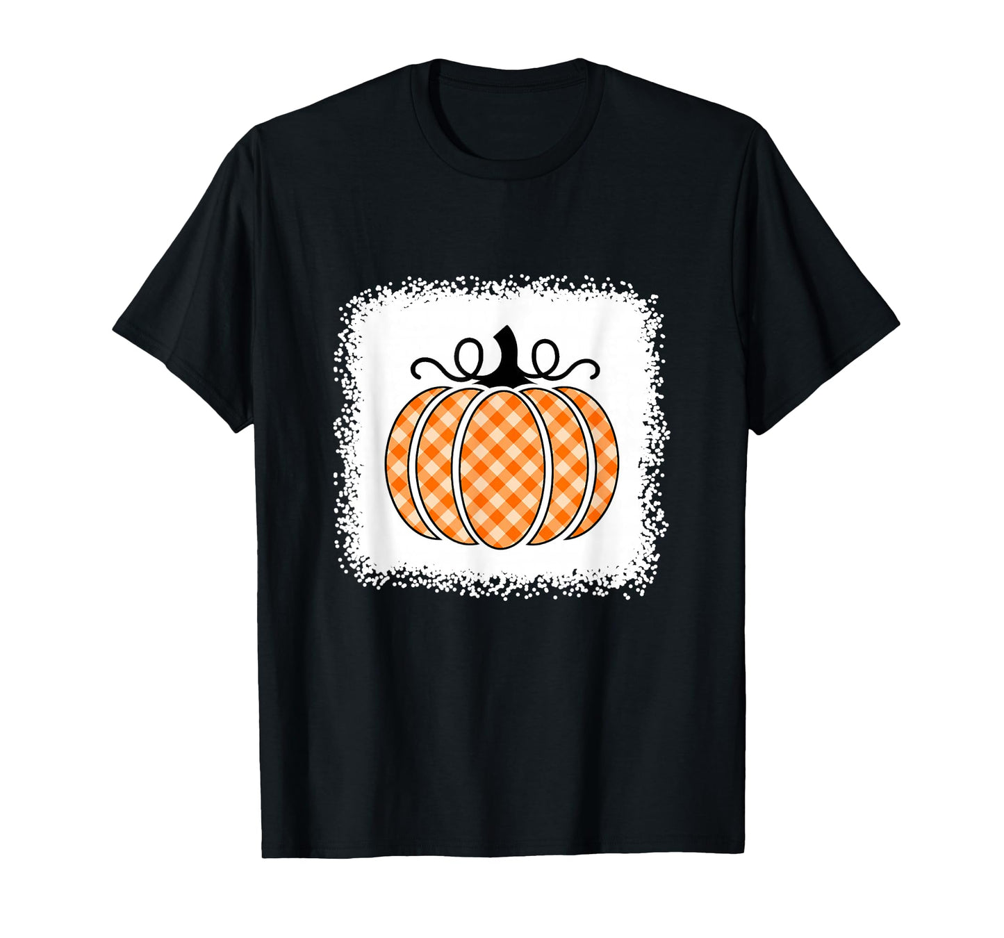 Halloween Pumpkin Bleached Orange and White Buffalo Plaid T-Shirt