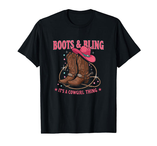 Howdy Country Rodeo Girl Western Boots & Bling its a Cowgirl T-Shirt