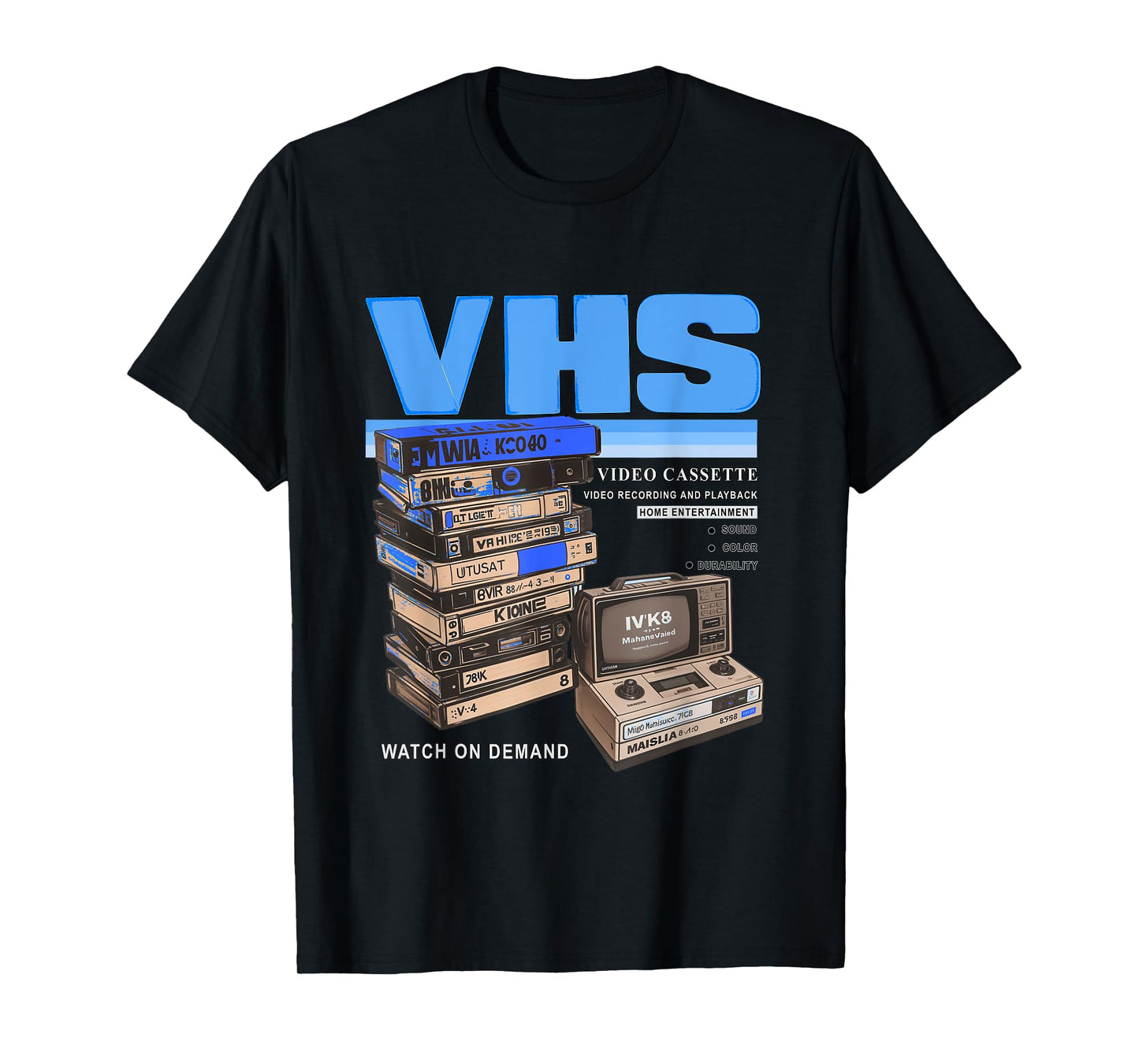 Blue VHS and Chill Blue Color Graphic T-Shirt