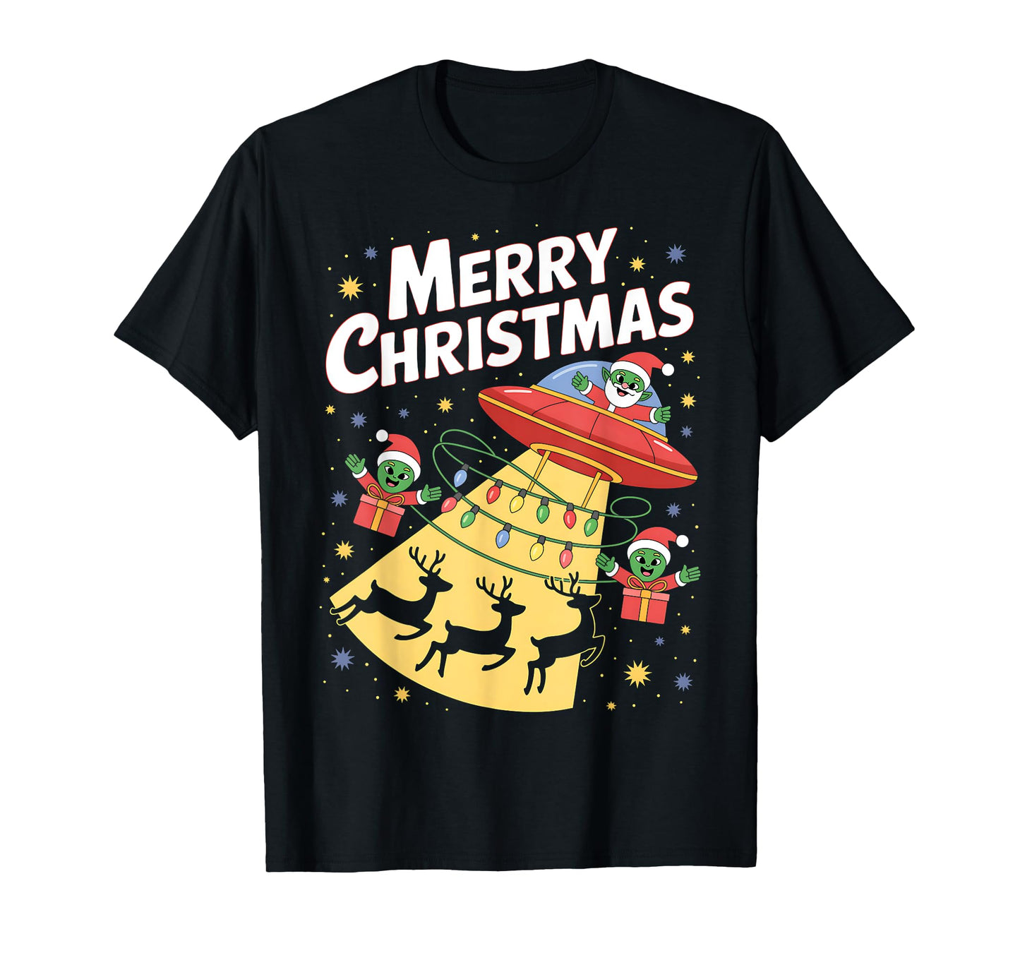 Funny Alien Trio Merry Ugly Christmas Santa Hat Gifts Xmas T-Shirt