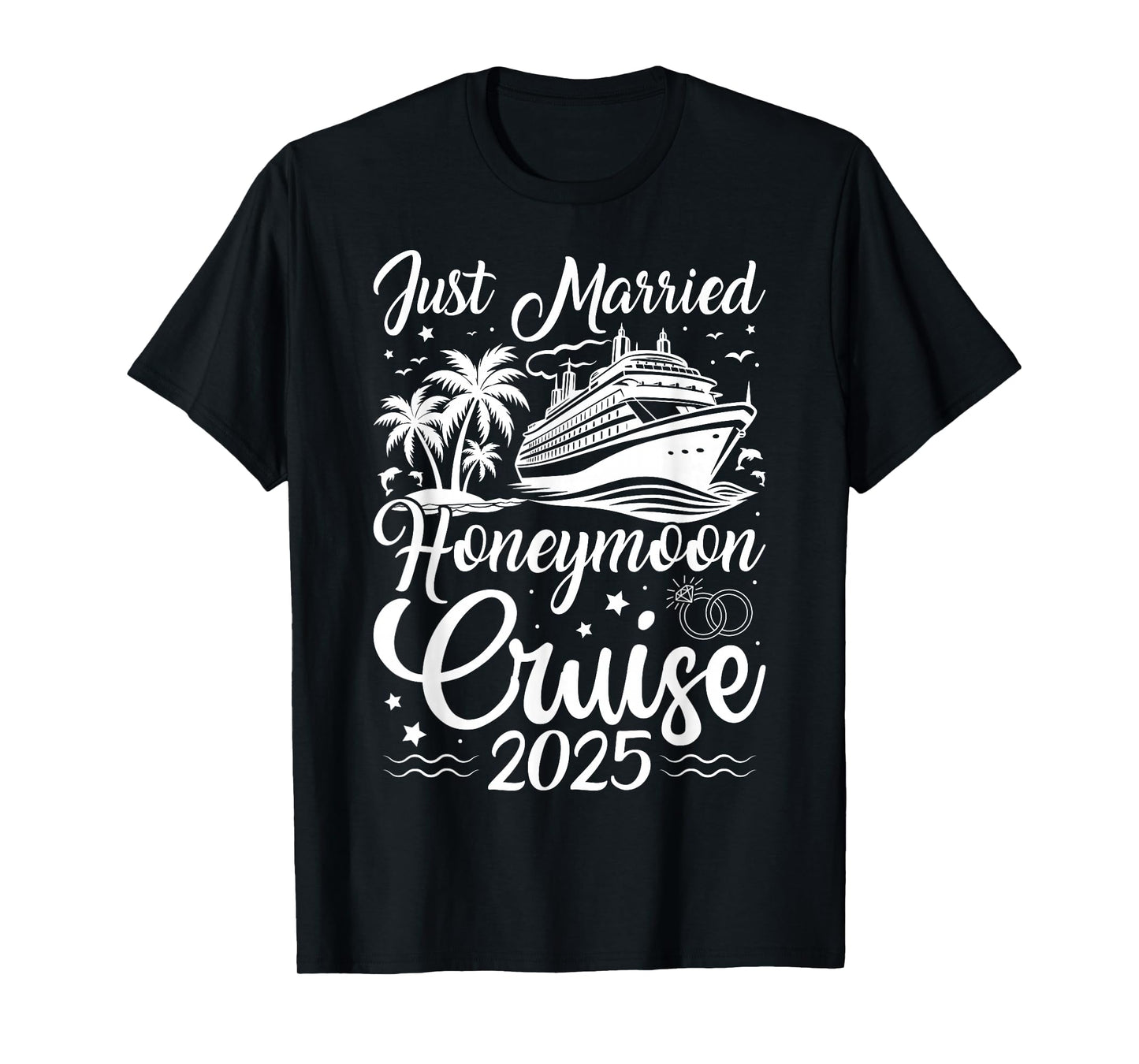 First Family Cruise for Married Couples 2025 Tee - Unisex Adults - Black - Small - Short Sleeve - T-Shirt - Honeymoon Cruise Theme - Newlyweds, Couples, Honeymooners, Cruisers