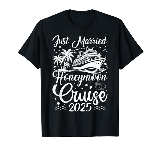 First Family Cruise for Married Couples 2025 Tee - Unisex Adults - Black - Small - Short Sleeve - T-Shirt - Honeymoon Cruise Theme - Newlyweds, Couples, Honeymooners, Cruisers