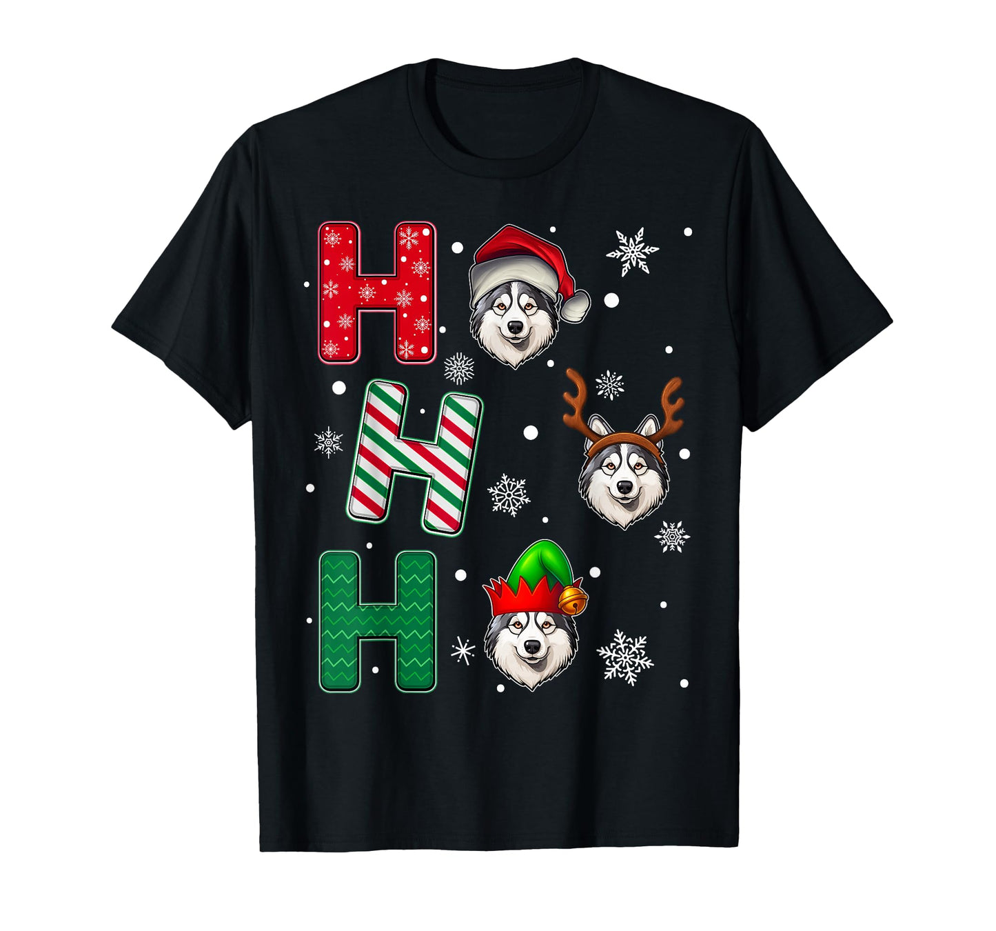Ho Ho Ho Alaskan Malamute Dog Lover Christmas Santa Elf Xmas T-Shirt