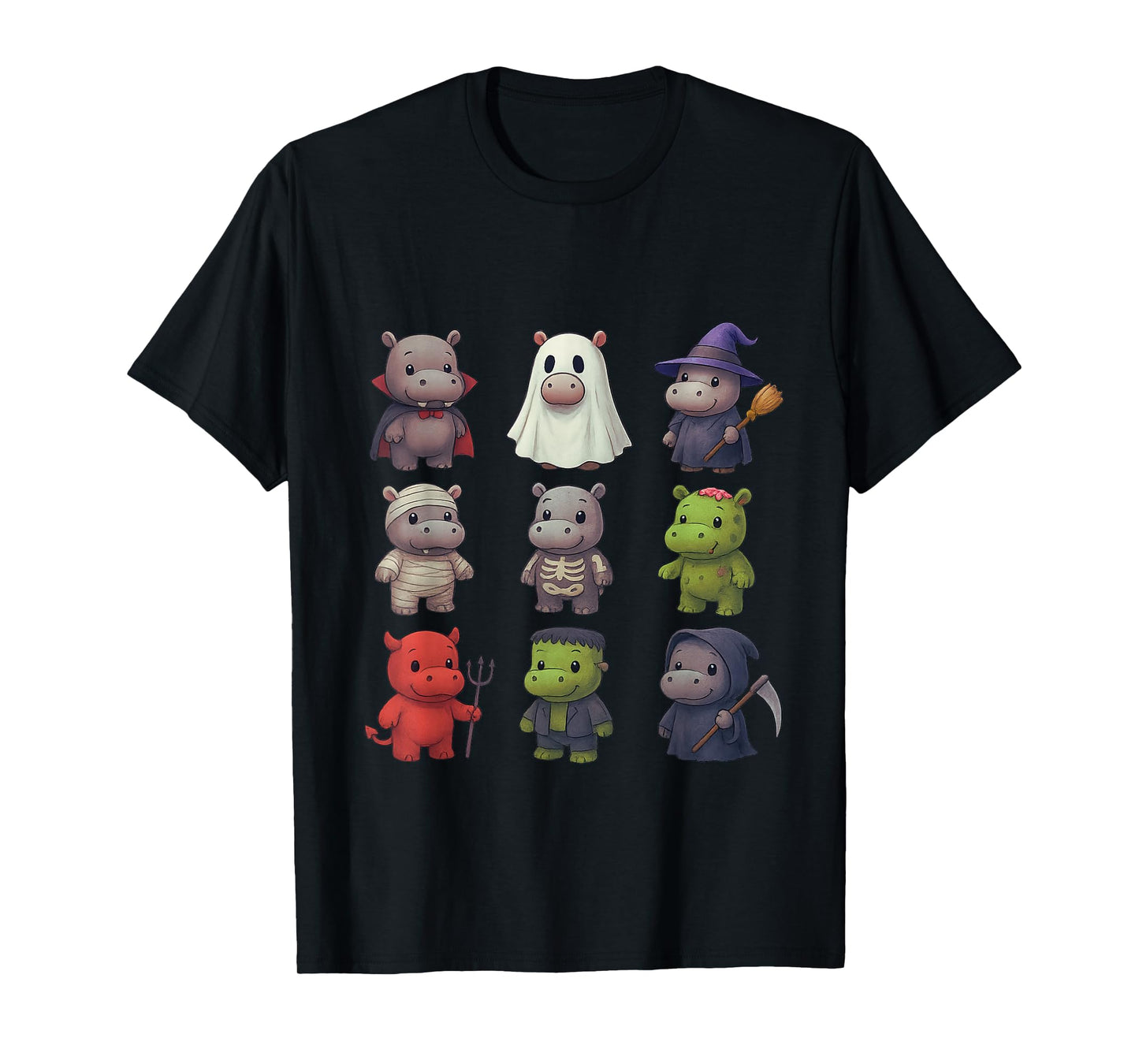 Funny Hippo Witch Vampire Ghost Zombie Skeleton Halloween T-Shirt