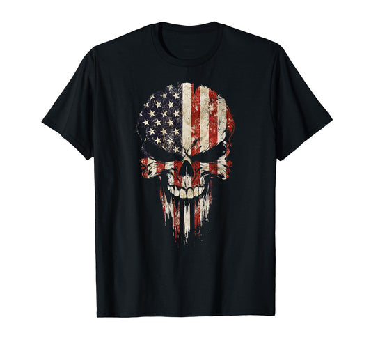Vintage USA Flag Skull Patriotic T-Shirt
