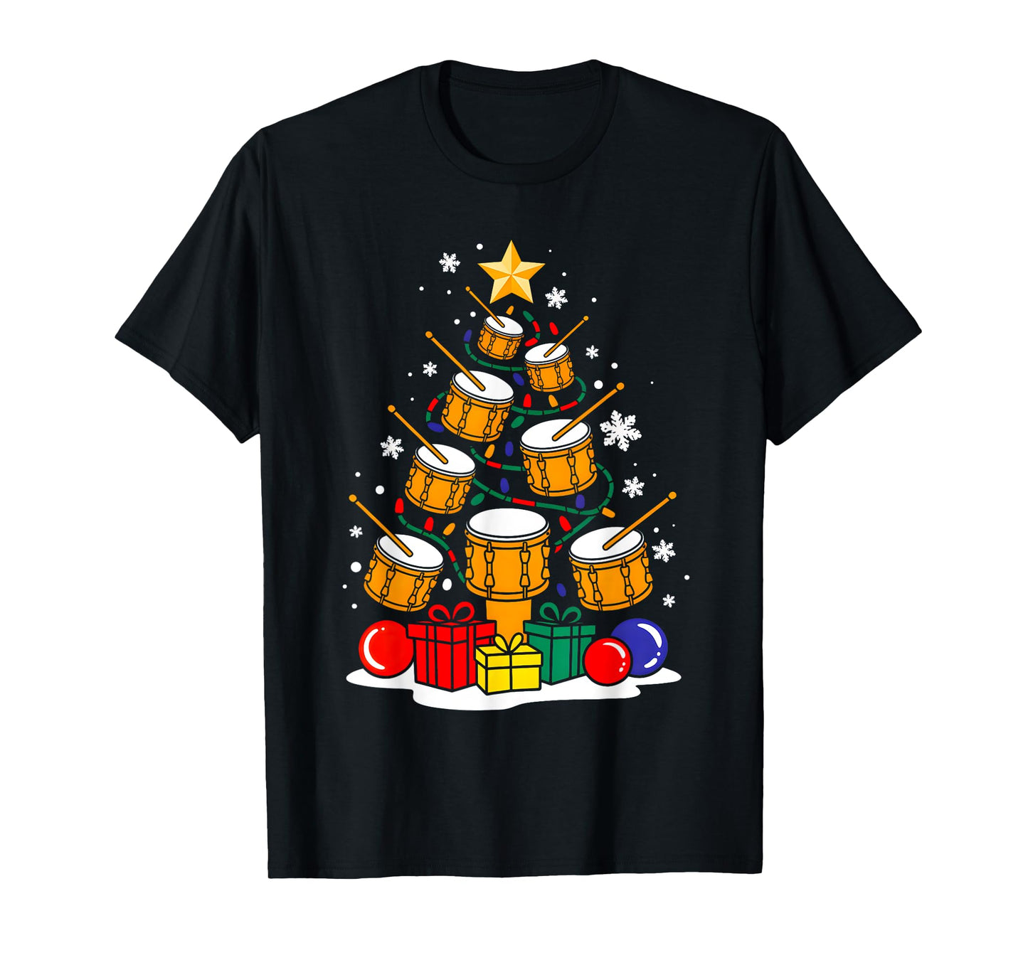 Christmas Drummer Player Xmas Tree Funny Music Lover Santa T-Shirt
