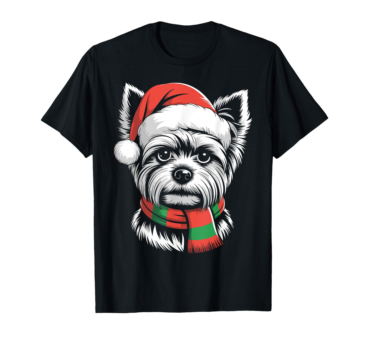 Yorkshire Terrier Xmas Santa Hat Scarf Christmas Costume T-Shirt