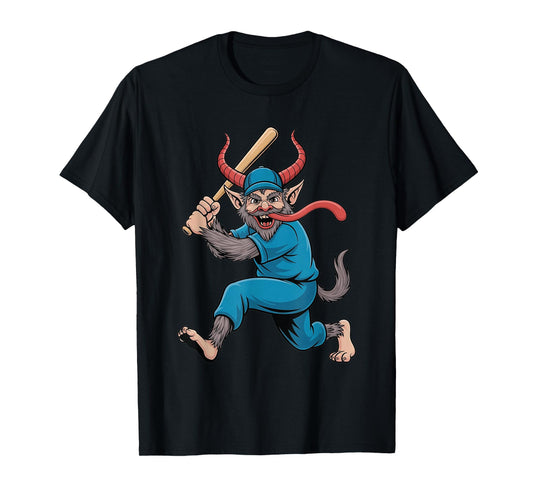 Evil Krampus Playing Baseball Santa Claus Christmas Sport T-Shirt