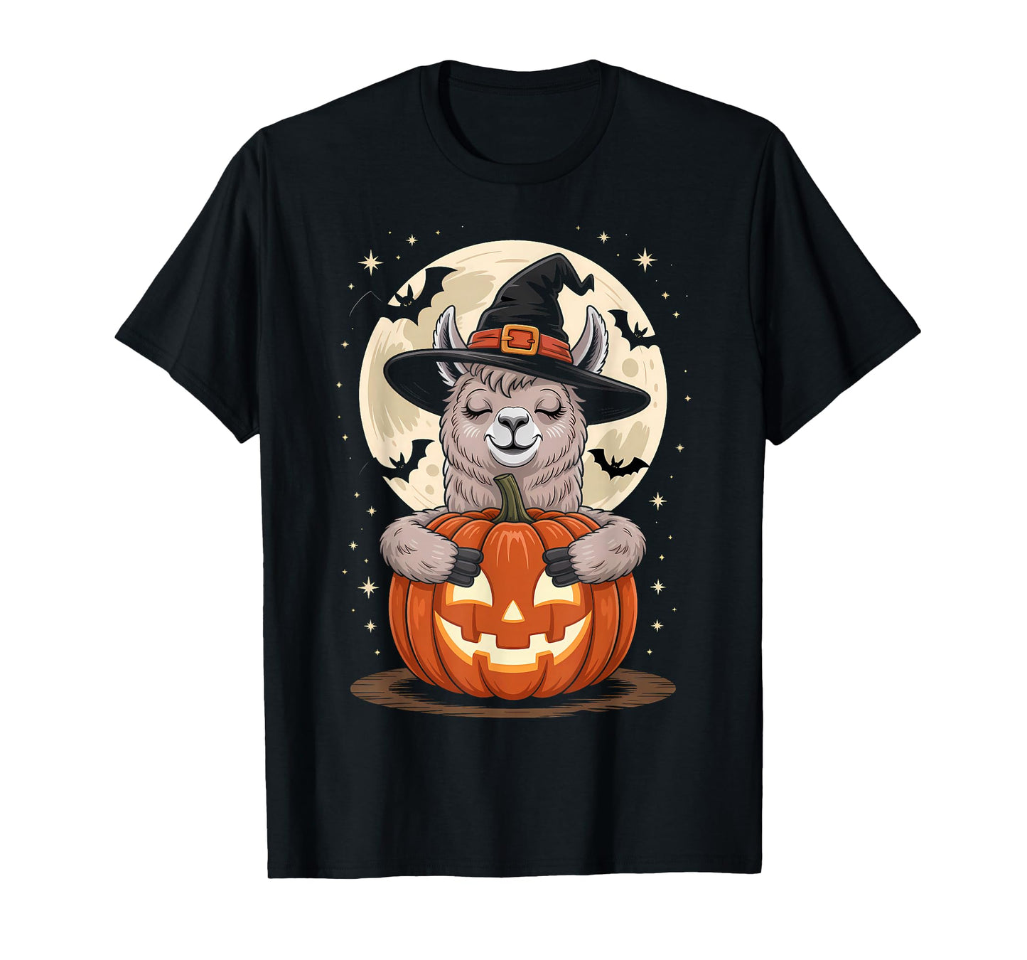 Halloween Llama Witch Hat Pumpkin Spooky T-Shirt