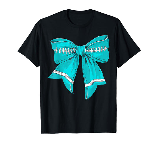 Football Game Day Teal Ribbon Cervical Cancer Awareness T-Shirt