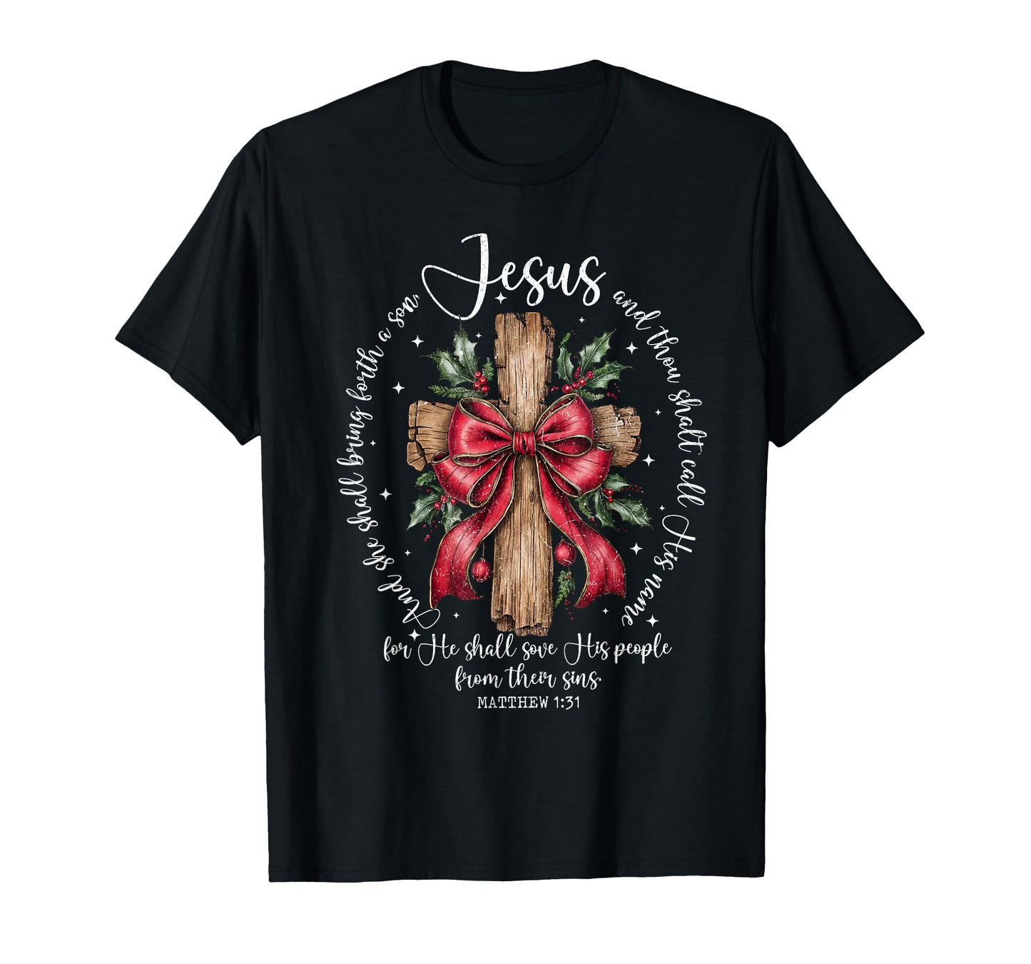 Jesus Christian Cross Holiday Christmas Coquette Bow Pajamas T-Shirt