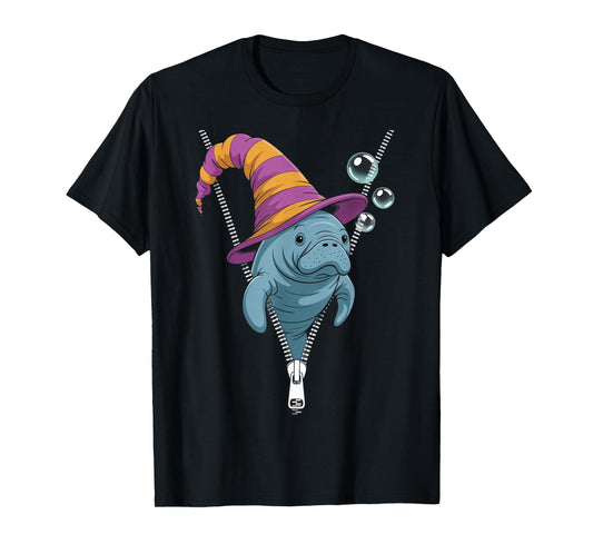 Funny Manatee Peeking Out Zipper Halloween Costume T-Shirt